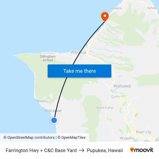 Farrington Hwy + C&C Base Yard to Pupukea, Hawaii map