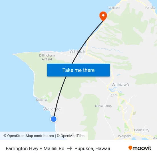 Farrington Hwy + Mailiili Rd to Pupukea, Hawaii map
