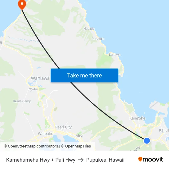 Kamehameha Hwy + Pali Hwy to Pupukea, Hawaii map