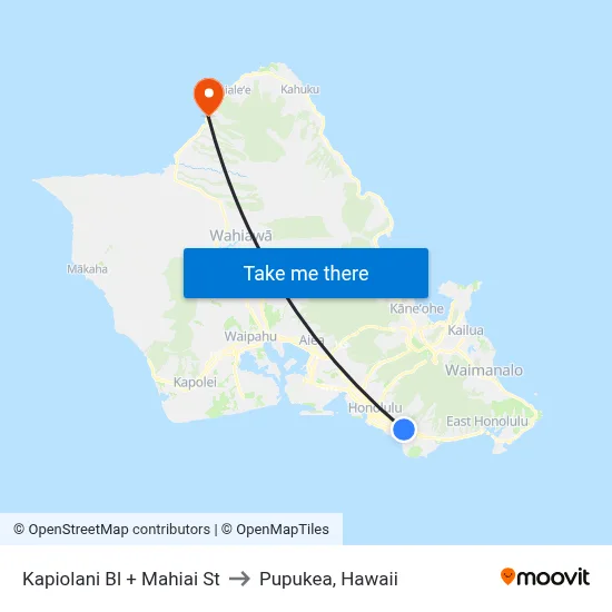 Kapiolani Bl + Mahiai St to Pupukea, Hawaii map