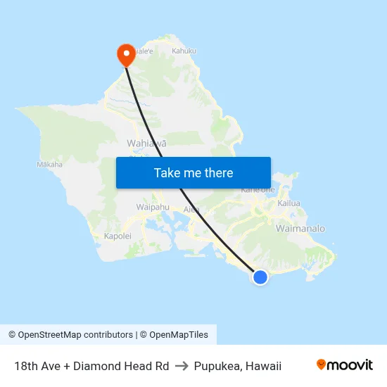 18th Ave + Diamond Head Rd to Pupukea, Hawaii map