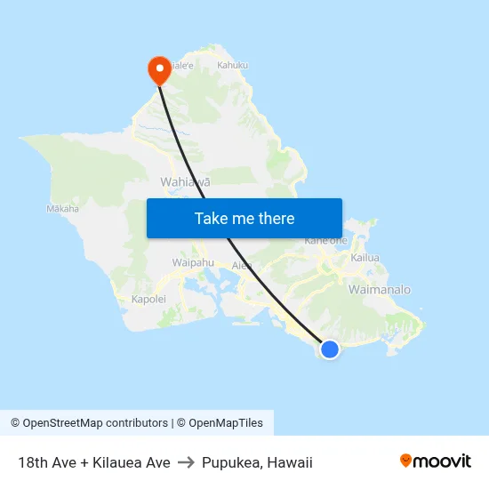 18th Ave + Kilauea Ave to Pupukea, Hawaii map