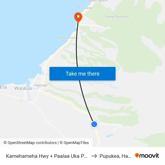 Kamehameha Hwy + Paalaa Uka Pupukea to Pupukea, Hawaii map