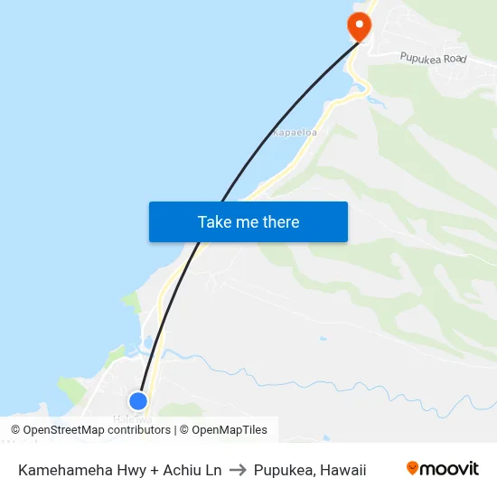 Kamehameha Hwy + Achiu Ln to Pupukea, Hawaii map