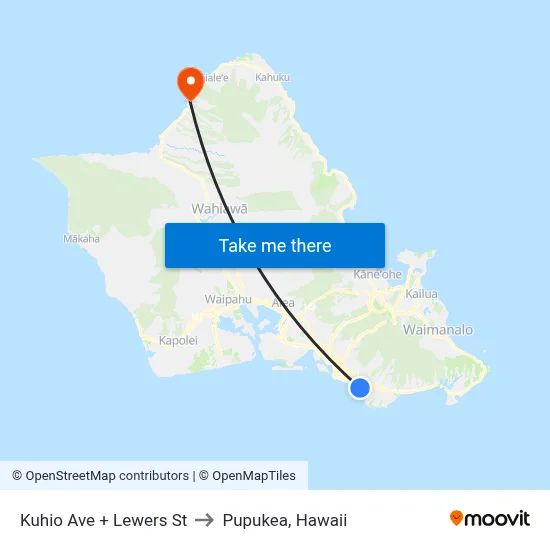 Kuhio Ave + Lewers St to Pupukea, Hawaii map