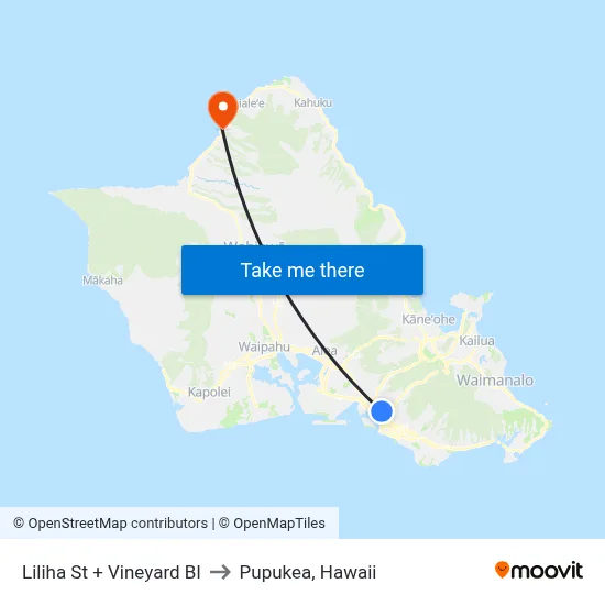 Liliha St + Vineyard Bl to Pupukea, Hawaii map