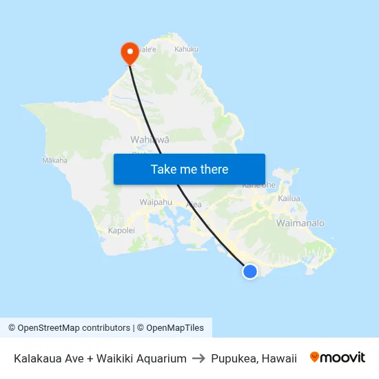 Kalakaua Ave + Waikiki Aquarium to Pupukea, Hawaii map