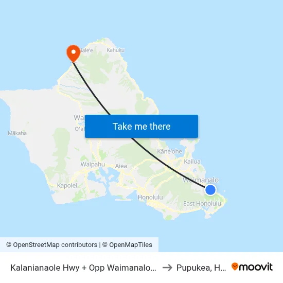 Kalanianaole Hwy + Opp Waimanalo Beach Park to Pupukea, Hawaii map