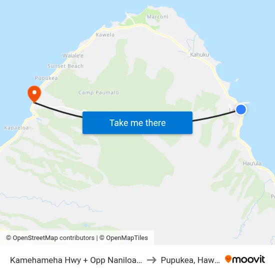 Kamehameha Hwy + Opp Naniloa Lp to Pupukea, Hawaii map