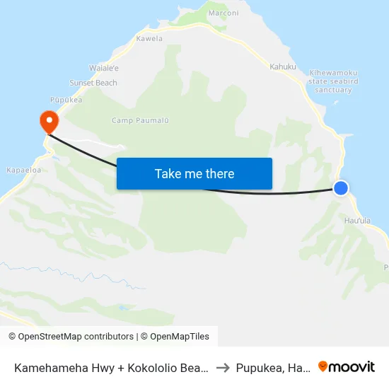 Kamehameha Hwy + Kokololio Beach Park to Pupukea, Hawaii map