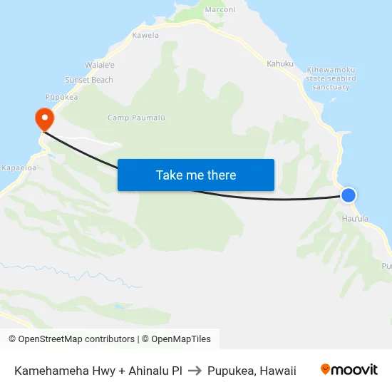 Kamehameha Hwy + Ahinalu Pl to Pupukea, Hawaii map