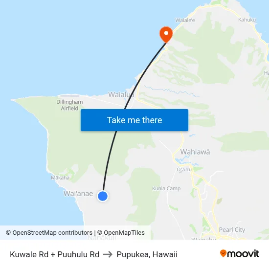Kuwale Rd + Puuhulu Rd to Pupukea, Hawaii map