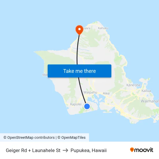 Geiger Rd + Launahele St to Pupukea, Hawaii map