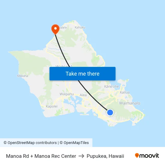 Manoa Rd + Manoa Rec Center to Pupukea, Hawaii map