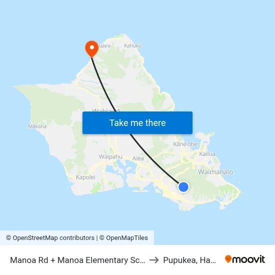 Manoa Rd + Manoa Elementary School to Pupukea, Hawaii map