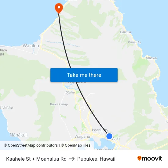 Kaahele St + Moanalua Rd to Pupukea, Hawaii map