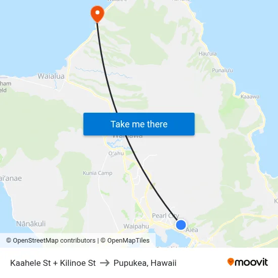 Kaahele St + Kilinoe St to Pupukea, Hawaii map