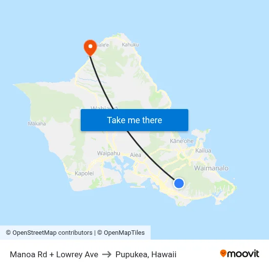 Manoa Rd + Lowrey Ave to Pupukea, Hawaii map