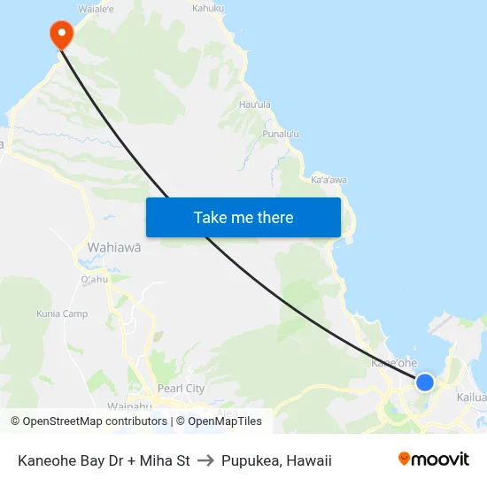 Kaneohe Bay Dr + Miha St to Pupukea, Hawaii map