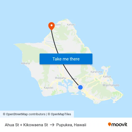 Ahua St + Kikowaena St to Pupukea, Hawaii map