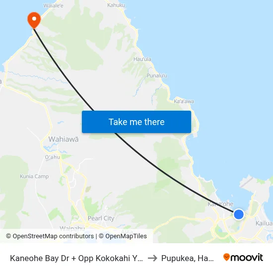 Kaneohe Bay Dr + Opp Kokokahi Ywca to Pupukea, Hawaii map