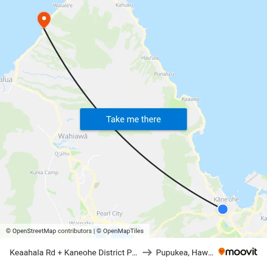 Keaahala Rd + Kaneohe District Park to Pupukea, Hawaii map