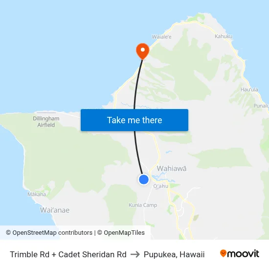 Trimble Rd + Cadet Sheridan Rd to Pupukea, Hawaii map