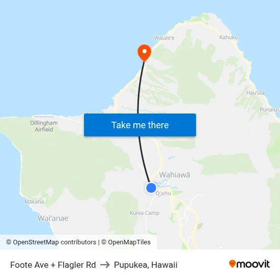 Foote Ave + Flagler Rd to Pupukea, Hawaii map