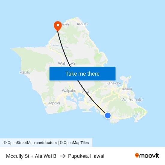 Mccully St + Ala Wai Bl to Pupukea, Hawaii map