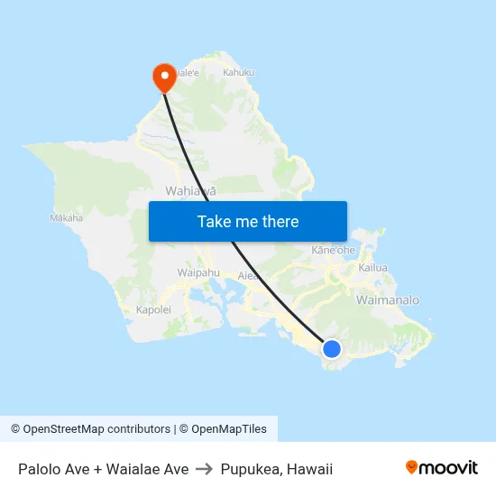 Palolo Ave + Waialae Ave to Pupukea, Hawaii map