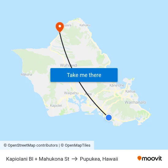 Kapiolani Bl + Mahukona St to Pupukea, Hawaii map