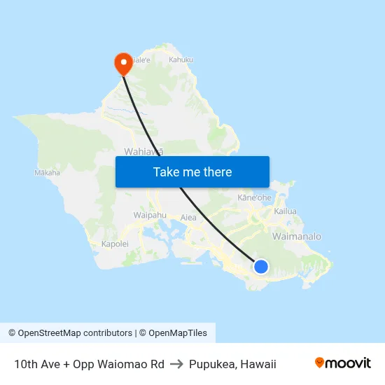 10th Ave + Opp Waiomao Rd to Pupukea, Hawaii map