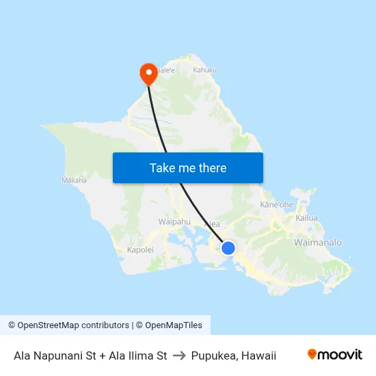 Ala Napunani St + Ala Ilima St to Pupukea, Hawaii map
