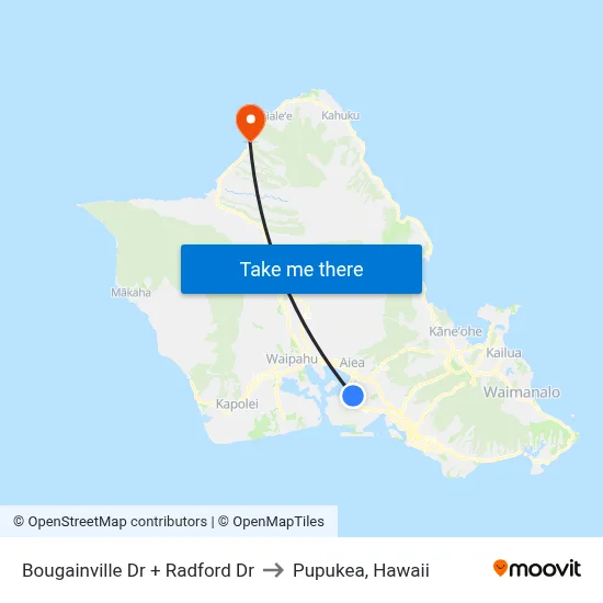 Bougainville Dr + Radford Dr to Pupukea, Hawaii map