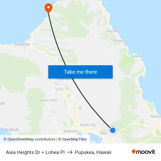 Aiea Heights Dr + Lohea Pl to Pupukea, Hawaii map