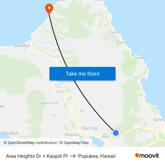 Aiea Heights Dr + Kaupili Pl to Pupukea, Hawaii map