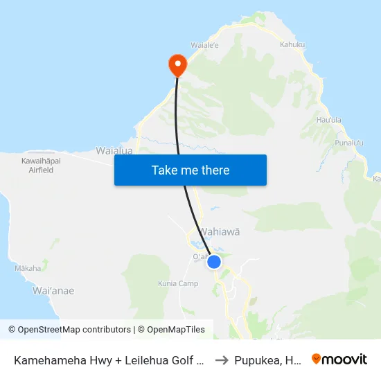 Kamehameha Hwy + Leilehua Golf Course Rd to Pupukea, Hawaii map
