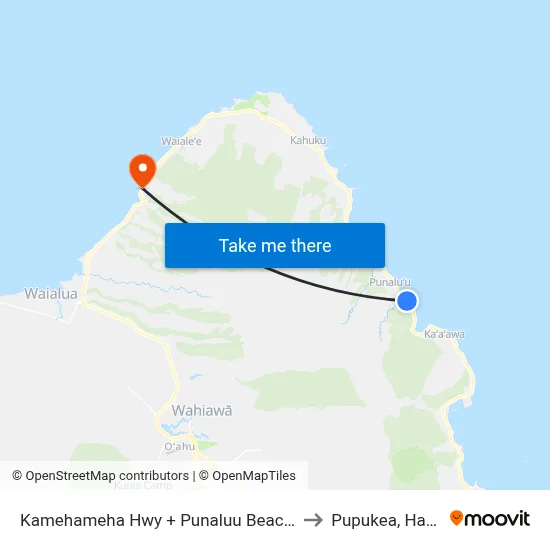 Kamehameha Hwy + Punaluu Beach Park to Pupukea, Hawaii map
