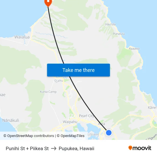 Punihi St + Piikea St to Pupukea, Hawaii map