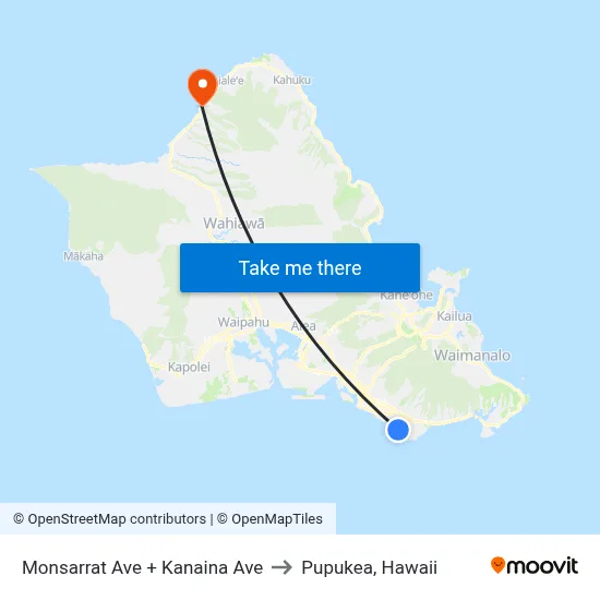 Monsarrat Ave + Kanaina Ave to Pupukea, Hawaii map