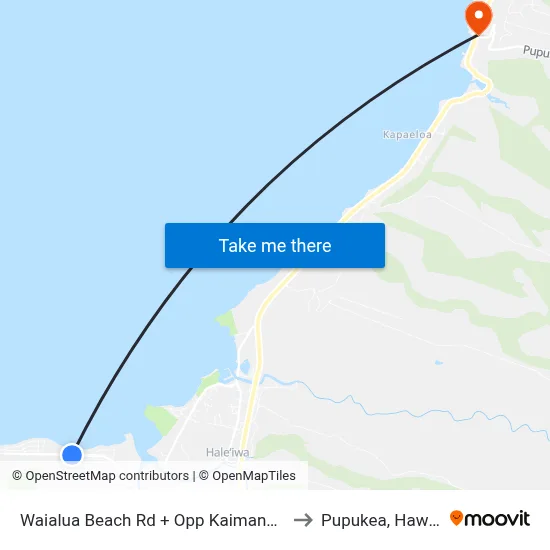 Waialua Beach Rd + Opp Kaimanu Pl to Pupukea, Hawaii map