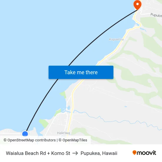 Waialua Beach Rd + Komo St to Pupukea, Hawaii map
