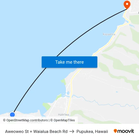 Aweoweo St + Waialua Beach Rd to Pupukea, Hawaii map