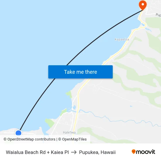 Waialua Beach Rd + Kaiea Pl to Pupukea, Hawaii map