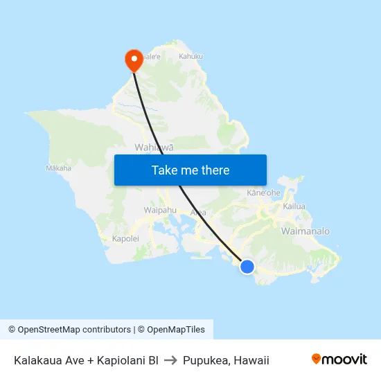 Kalakaua Ave + Kapiolani Bl to Pupukea, Hawaii map