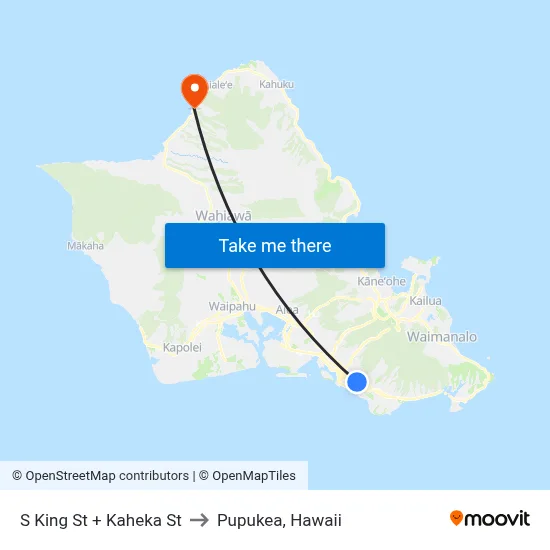 S King St + Kaheka St to Pupukea, Hawaii map