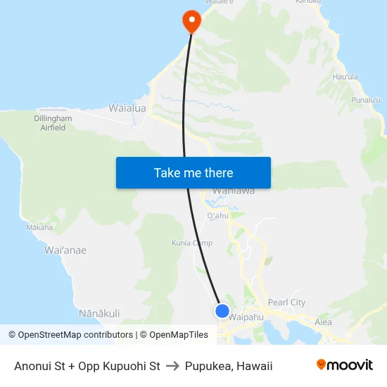 Anonui St + Opp Kupuohi St to Pupukea, Hawaii map