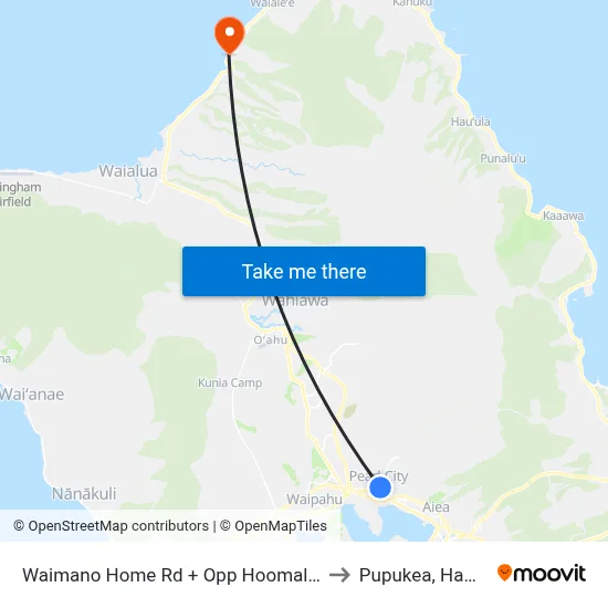 Waimano Home Rd + Opp Hoomalu St to Pupukea, Hawaii map
