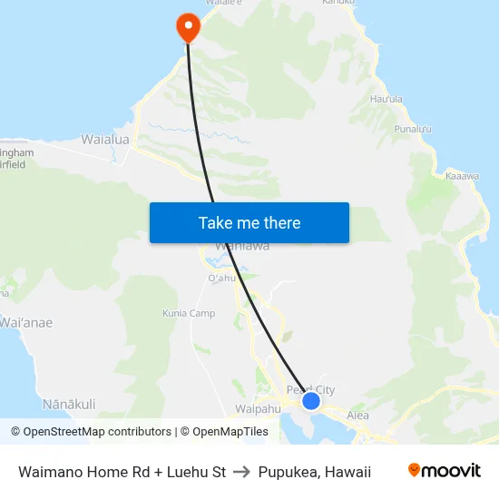 Waimano Home Rd + Luehu St to Pupukea, Hawaii map