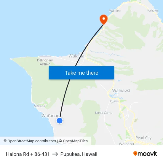 Halona Rd + 86-431 to Pupukea, Hawaii map